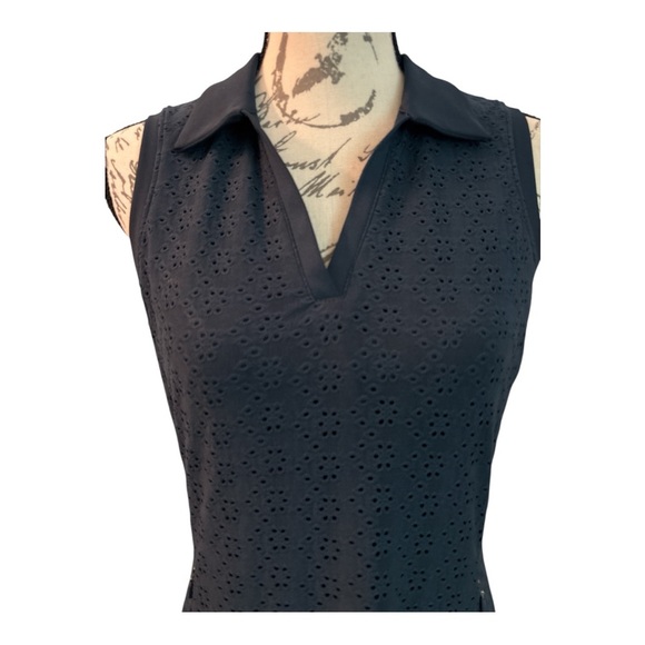 Kyodan Dresses & Skirts - KYODAN tennis dress, size M, dark blue with eyelet overlays, zip pockets, collar